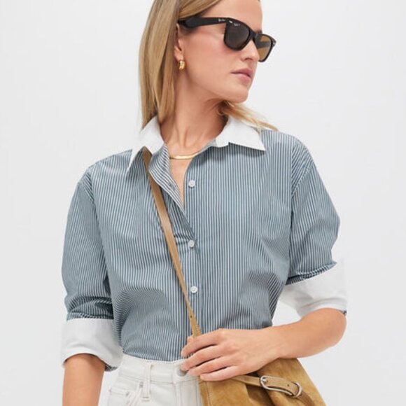 Tuckernuck | Size L | Green Stripe Nadine Boyfriend Button Down w/ Contrast Cuff - Picture 9 of 9